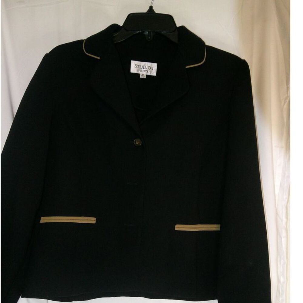 Classic Studio I Black Blazer w/Tan Trim Detail Professional Office Wear Jacket